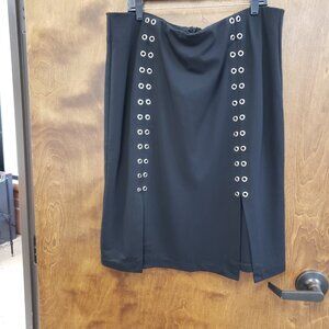 Eloquii Ponte Black Skirt with Silver Grommet Detailing